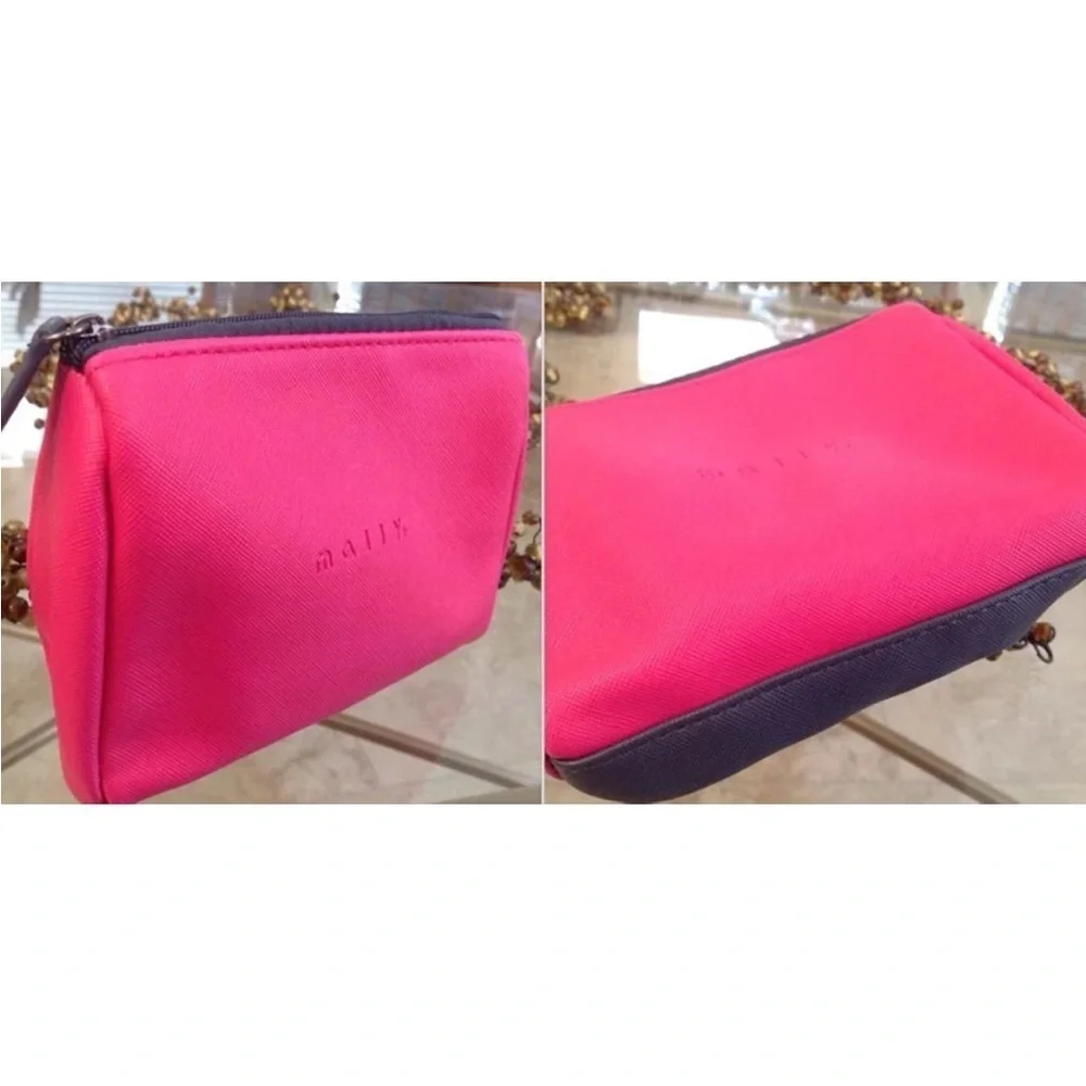 Mally Beauty Hot Pink and gray MINI Zippered Cosmetics Makeup Bag - BRAND NEW
